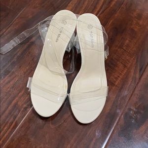 Clear lucite ankle strap block heels